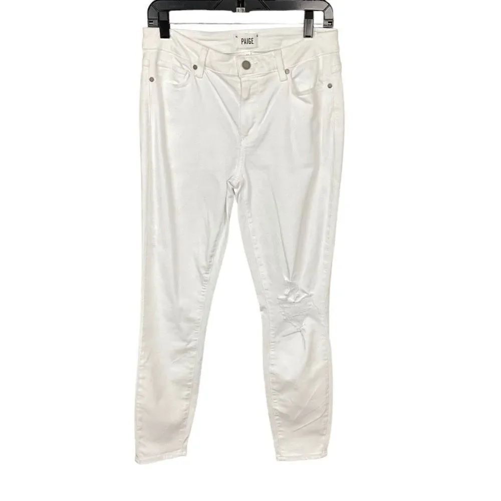 Paige Jeans Distressed White Denim Verdugo Ankle Zipper Closure Waist 30